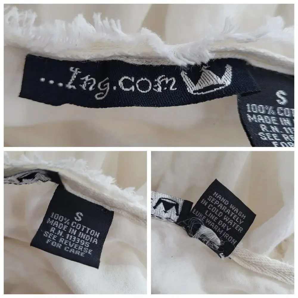 Ing White Tiered Cotton Skirt Size S Ruffle Boho Cottagecore Midi Below Knee - Picture 3 of 12